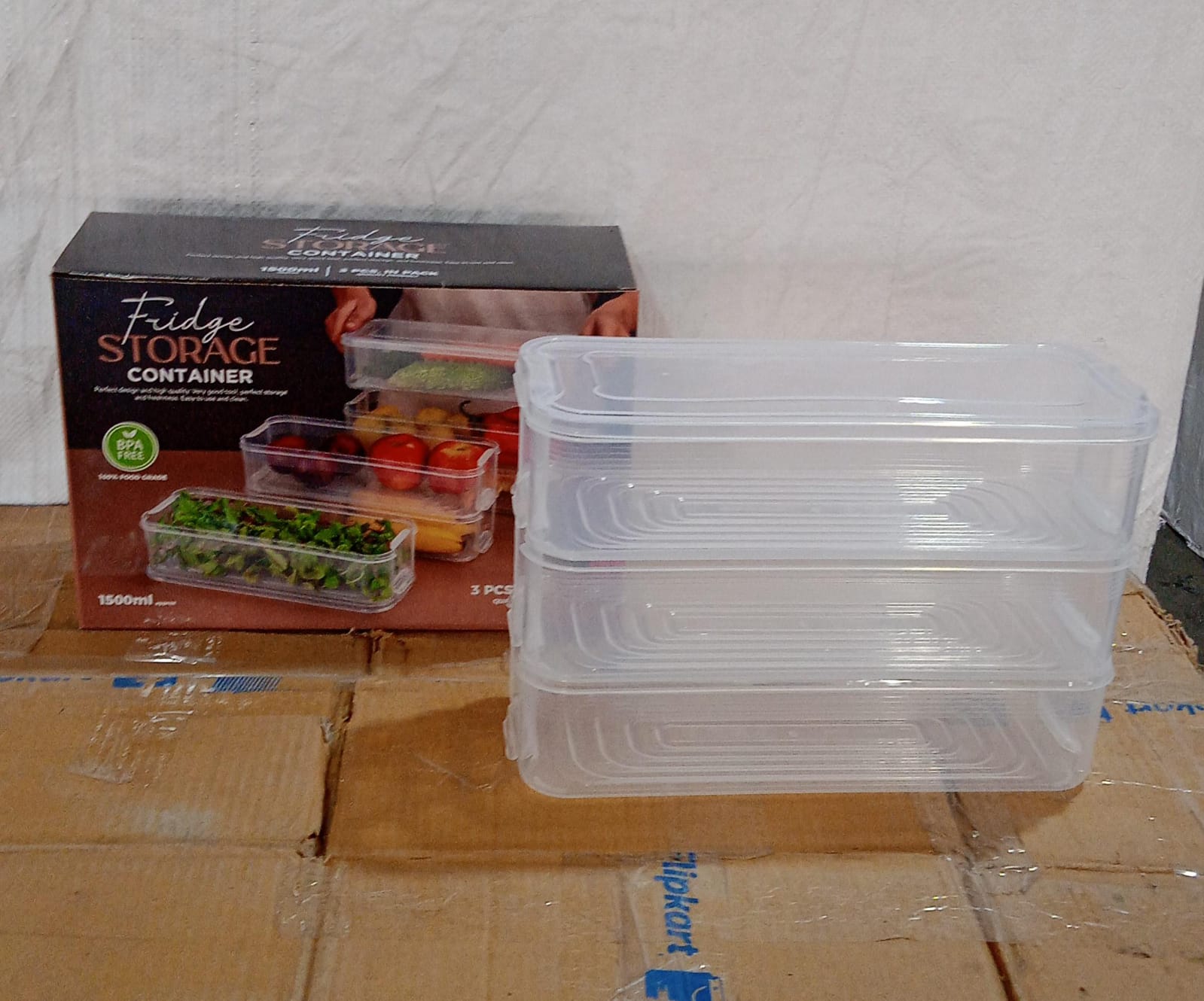 3 Fridge Storage Container, Fridge Organizer with Lid Stackable Fridge Storage Containers Plastic Freezer Storage Containers for Fish, Meat, Vegetables, Fruits, Pack of 3pcs, 1500ML Approx 3 Fridge Storage Container, Fridge Organizer with Lid Stackable Fridge Storage Containers Plastic Freezer Storage Containers for Fish, Meat, Vegetables, Fruits, Pack of 3pcs, 1500ML Approx
